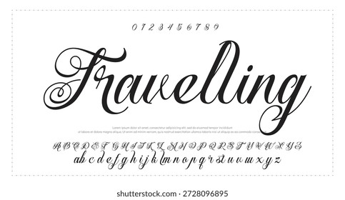 
Script Elegant Signature Typeface. Lettering signature font isolated on grey background. brus style alphabet. Vector logo letters.  