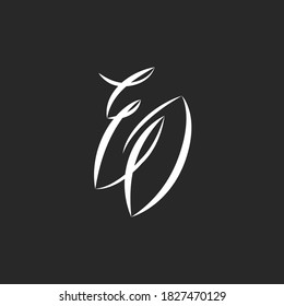Script EO initials monogram logo handwritten calligraphy, combination of two letters E and O wedding emblem