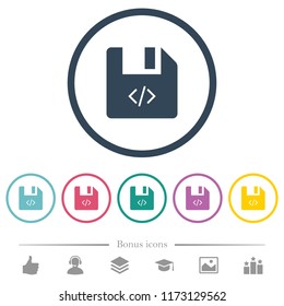 Script file flat color icons in round outlines. 6 bonus icons included.