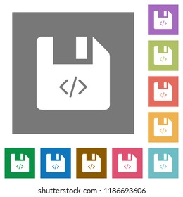 Script file flat icons on simple color square backgrounds
