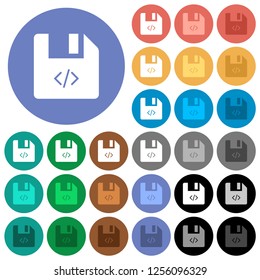 Script file multi colored flat icons on round backgrounds. Included white, light and dark icon variations for hover and active status effects, and bonus shades.