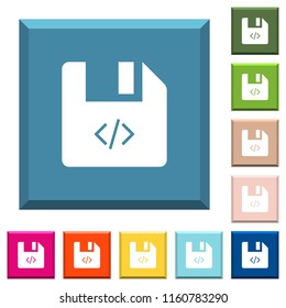 Script file white icons on edged square buttons in various trendy colors