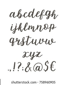 Script font alphabet written with a brush. Vector alphabet. Hand drawn letters and punctuation.