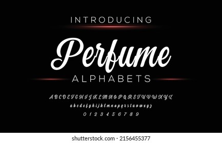 Script font display alphabet. Handwriting style fonts set. Typography a to z and numbers.