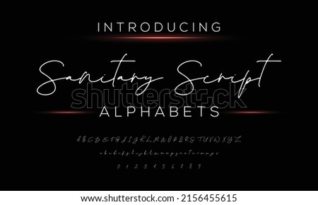 Script font display alphabet. Handwriting style fonts set. Typography a to z and numbers.