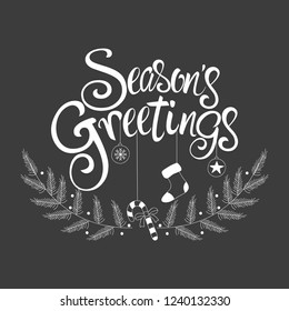 Script font type Season's Greetings for greeting card, flyer, brochure, poster logo with text lettering.