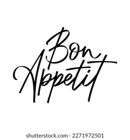 Script food text quote. Bon appetit lettering in hand drawn style. Typography word for menu, cafe, poster. Vector illustration