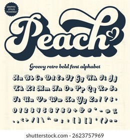 Script Groovy Retro Antiguas Bold Font archivo de Vector del alfabeto