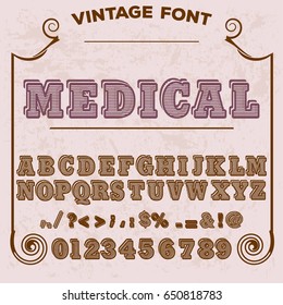 script handcrafted vector calligraphy font typeface,vector,labels,illustration,letters,grunge,graphics,banners,vintage in design with decoration named medical