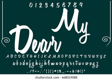 script handcrafted vector calligraphy font typeface,vector,labels,illustration,letters,grunge,graphics,banners,vintage in design with decoration named my dear