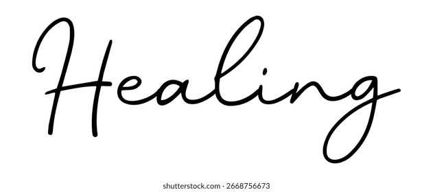 Escreva a tipografia 'Healing' com cores preto e branco, design vetorial para inspiração de viagem