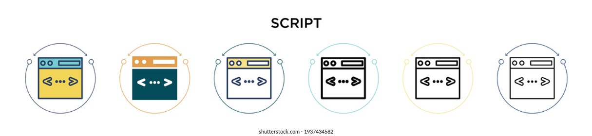 Script icon in filled, thin line, outline and stroke style. Vector illustration of two colored and black script vector icons designs can be used for mobile, ui, web