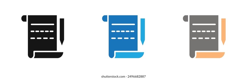 Script icon outline collection or set in black and white