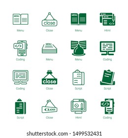 script icons. Editable 16 script icons. Included icons such as Menu, Close, Html, Coding, Script. script trendy icons for web.