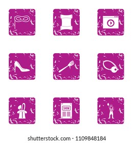 Script icons set. Grunge set of 9 script vector icons for web isolated on white background