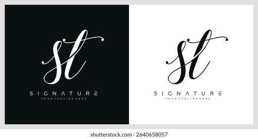 Script Letter ST Luxury logo design