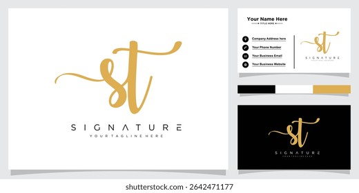 Script Letter ST Luxury logo design with business card