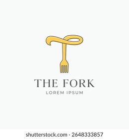 Script letter T with fork logo combination simple linear outline style