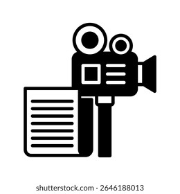 Script mini illustration glyph icon, use for journalist, broadcasting, news and media UI, UX kit, app and web development, digital or print.