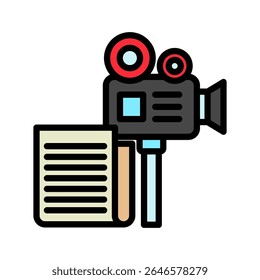 Script mini illustration outline color icon, use for journalist, broadcasting, news and media UI, UX kit, app and web development, digital or print.