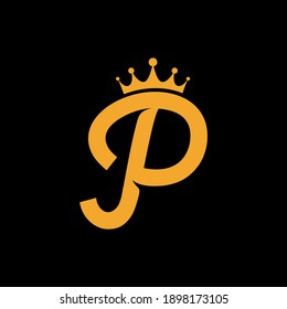 Script P letter with crown logo template for business branding