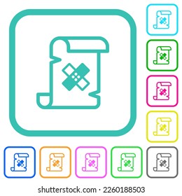 Script patch vivid colored flat icons in curved borders on white background