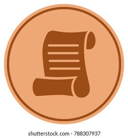 Script Roll bronze coin icon. Vector style is a copper flat coin symbol.