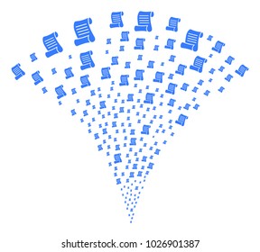 Script Roll burst fountain. Vector illustration style is flat iconic symbols. Object fountain organized from random symbols as script roll fireworks.