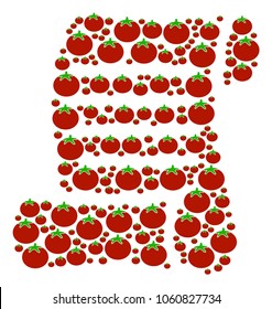 Script Roll composition of tomatoes in various sizes. Vector tomato items are united into script roll composition. Healthy vector design concept.