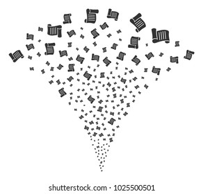 Script Roll exploding fountain. Vector illustration style is flat iconic symbols. Object fountain done from random pictographs as script roll fireworks.