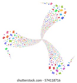 Script Roll fireworks swirl rotation. Vector illustration style is flat bright multicolored iconic symbols on a white background. Object twirl constructed from random pictograms.