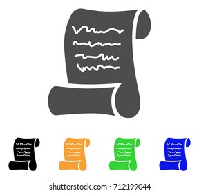 Script Roll icon. Vector illustration style is a flat iconic script roll symbol with black, grey, green, blue, yellow color versions. Designed for web and software interfaces.