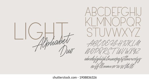 Script and sans light duo font design. Vector alphabets.	