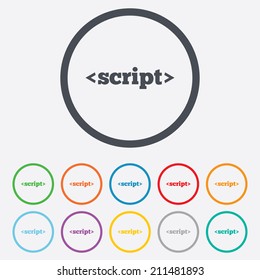 Script sign icon. Javascript code symbol. Round circle buttons with frame. Vector