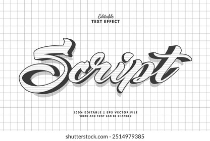 Estilo de manuscrito do efeito de texto do script. Efeito de texto editável 3d sombra vintage.