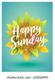 script typographic happy sunday sign  on sunflower