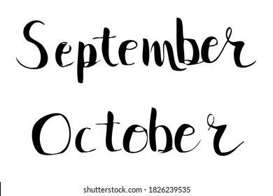 Script Vector Lettering Hand Draw Sketch, September October
