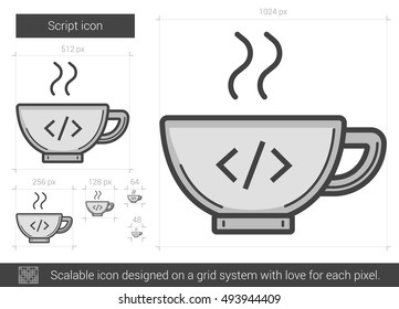 Script vector line icon isolated on white background. Script line icon for infographic, website or app. Scalable icon designed on a grid system.