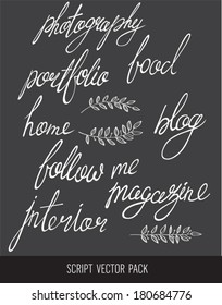 Script vector pack, white on black.