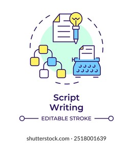 Script writing multi color concept icon. Storyboard, storytelling. Cinematography, screenwriting. Round shape line illustration. Abstract idea. Graphic design. Easy to use in infographic