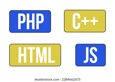 Scripting languages for web development linear flat color vector icons set. Editable thin line elements on white. Simple spot illustrations pack for web graphic design, animation. Bebas Neue font used