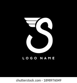 scripts S initial letter with wings vector logo template for business branding