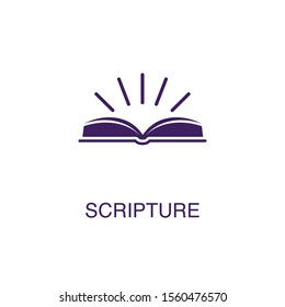 Scripture element in flat simple style on white background. Scripture icon, with text name concept template