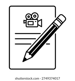 Scriptwriting pencil document film camera icon illustration