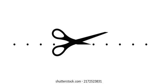 Scrissors cut dotted line with dot vector icon. Shear cutting paper coupon or the cloth label along the line with dot border. Simple crop silhouette graphic design element. Vector illustation.