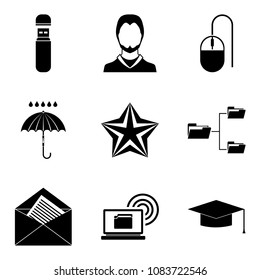 Scrivener icons set. Simple set of 9 scrivener vector icons for web isolated on white background