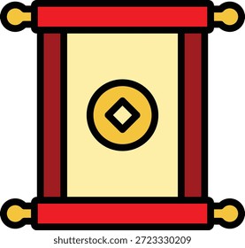 Scroll with Ancient Coin Icon Editable Stroke