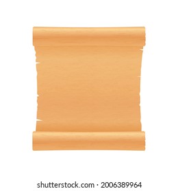 Desplazamiento de pergamino antiguo o papiro, plantilla realista de ilustración vectorial aislada en fondo blanco. Superficie de rollo de papel de tiempo antiguo y medieval.
