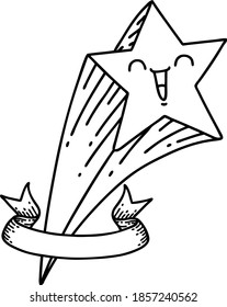 banner de desplazamiento con estrella de tiro con estilo de tatuaje de línea negra