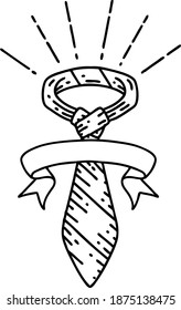 scroll banner with black line work tattoo style office tie